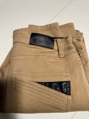 Fried Denim Khaki Pants with Black Leather Patch